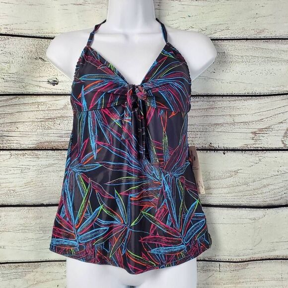 Caribbean Sand Women's Halter Tankini Top Medium 10/12 Tropical Neon Print NWT - Picture 1 of 10